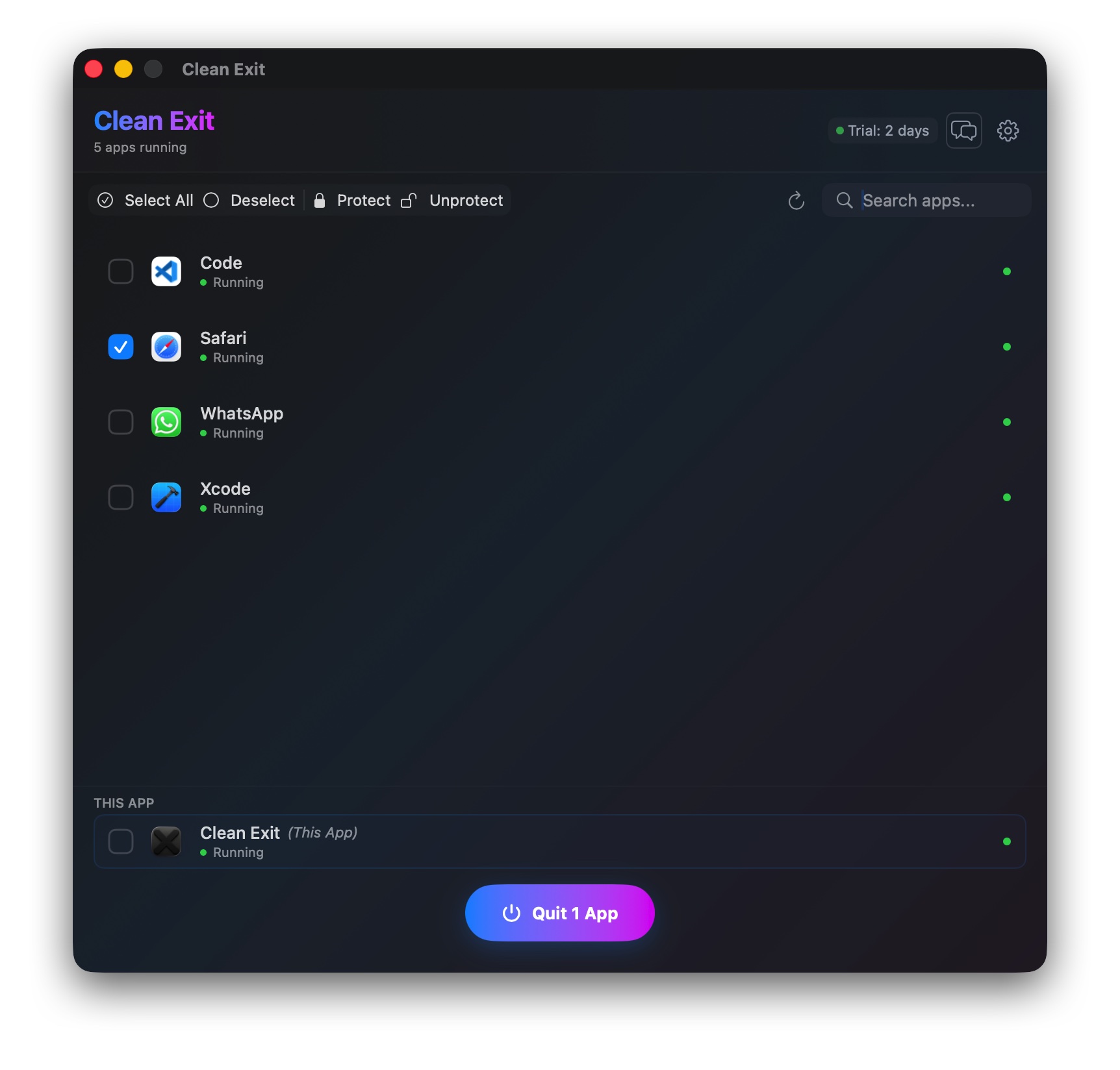 Clean Exit Main Interface